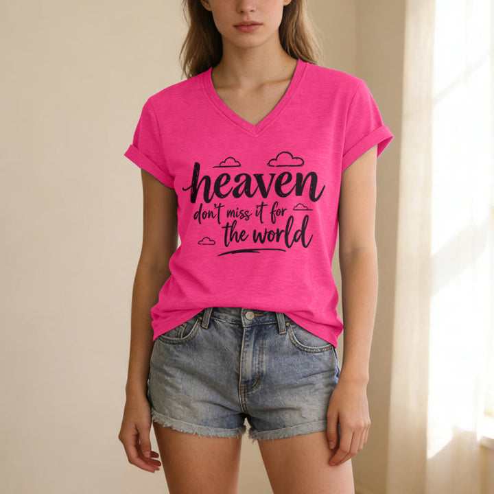 Christianartworkshop T-shirt décontracté à col en V avec imprimé nuage inspirant « Le paradis, ne le ratez pas ! » - image 25