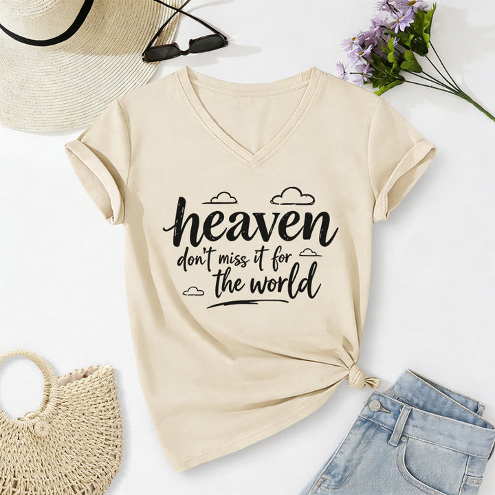 Christianartworkshop T-shirt décontracté à col en V avec imprimé nuage inspirant « Le paradis, ne le ratez pas ! » - Beige - 2XL - image 0
