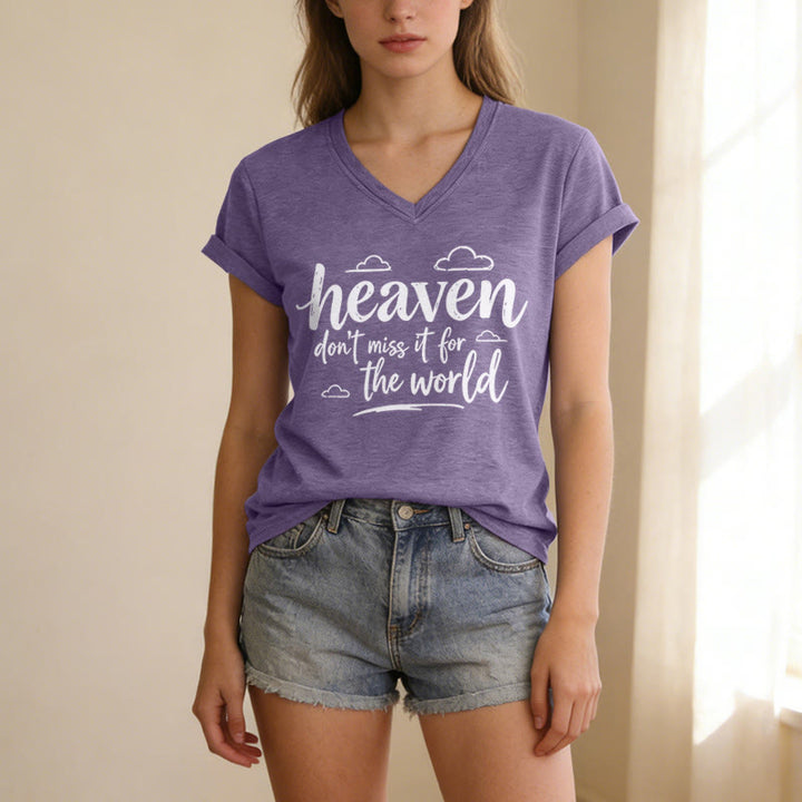 Christianartworkshop T-shirt décontracté à col en V avec imprimé nuage inspirant « Le paradis, ne le ratez pas ! » - image 17