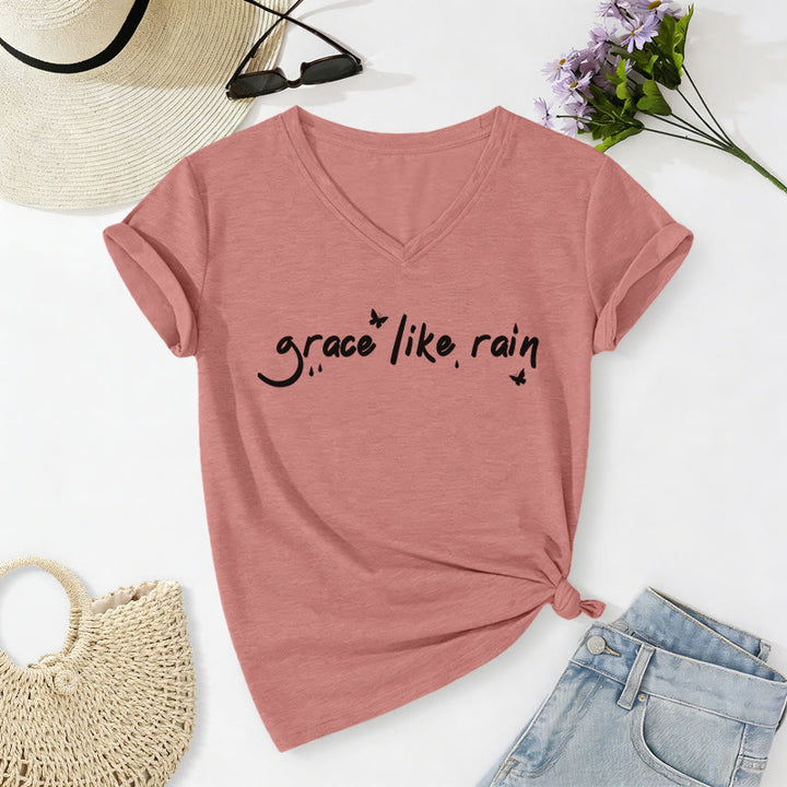 Christianartworkshop T-shirt décontracté à col en V Grace Like Rain - Rose clair - 2XL - image 12