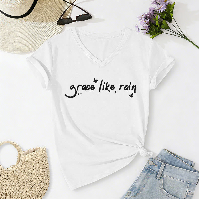 Christianartworkshop T-shirt décontracté à col en V Grace Like Rain - Blanc - 2XL - image 8