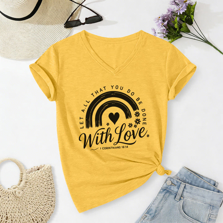 Christianartworkshop T-shirt décontracté à col en V avec verset biblique et motif floral arc-en-ciel - Jaune - 2XL - image 4