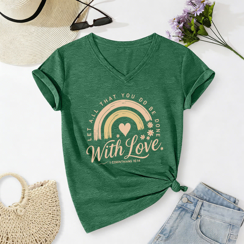 Christianartworkshop T-shirt décontracté à col en V avec verset biblique et motif floral arc-en-ciel - Vert foncé - 2XL - image 16