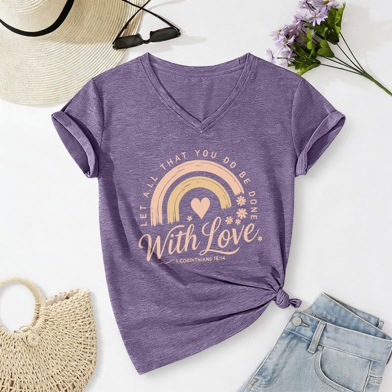Christianartworkshop T-shirt décontracté à col en V avec verset biblique et motif floral arc-en-ciel - Violet - 2XL - image 2