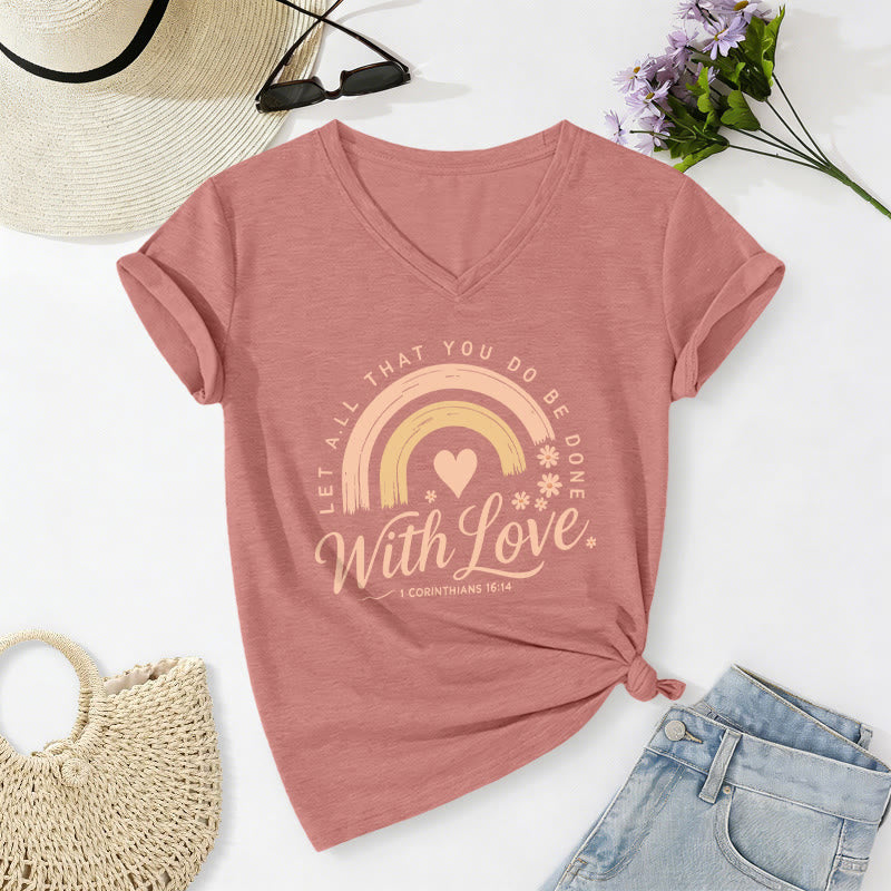 Christianartworkshop T-shirt décontracté à col en V avec verset biblique et motif floral arc-en-ciel - Rose clair - 2XL - image 0