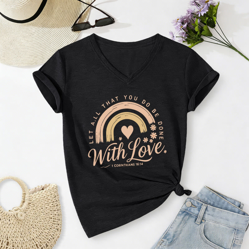 Christianartworkshop T-shirt décontracté à col en V avec verset biblique et motif floral arc-en-ciel - image 14