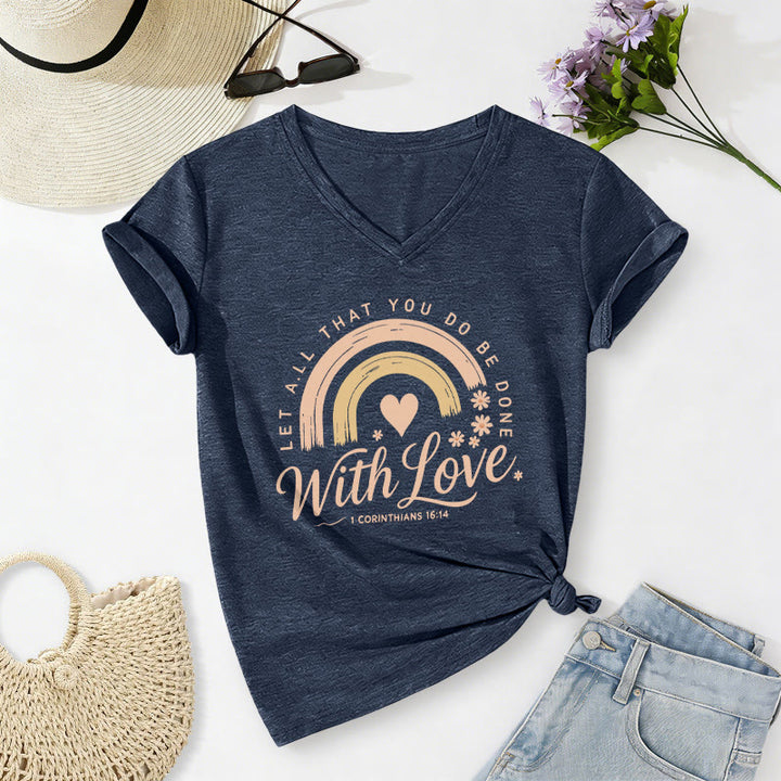 Christianartworkshop T-shirt décontracté à col en V avec verset biblique et motif floral arc-en-ciel - Bleu marine - 2XL - image 18