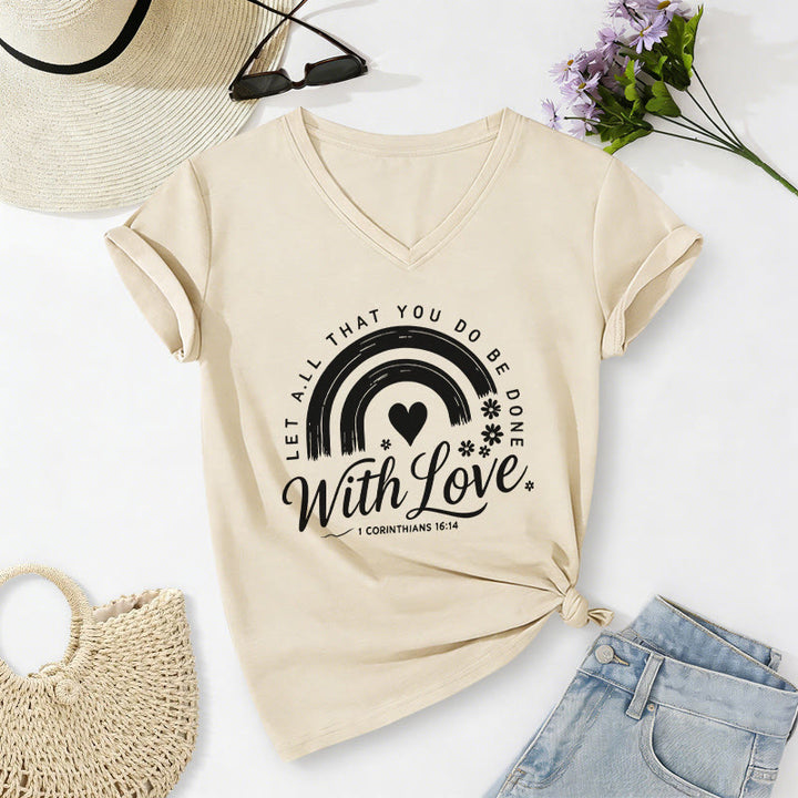 Christianartworkshop T-shirt décontracté à col en V avec verset biblique et motif floral arc-en-ciel - Beige - 2XL - image 6