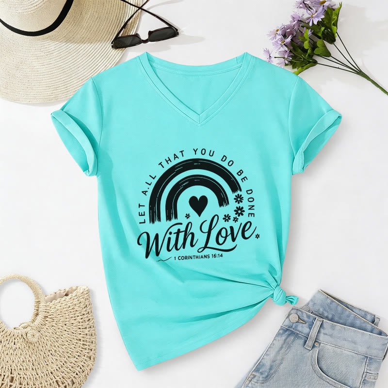 Christianartworkshop T-shirt décontracté à col en V avec verset biblique et motif floral arc-en-ciel - Bleu ciel - 2XL - image 12