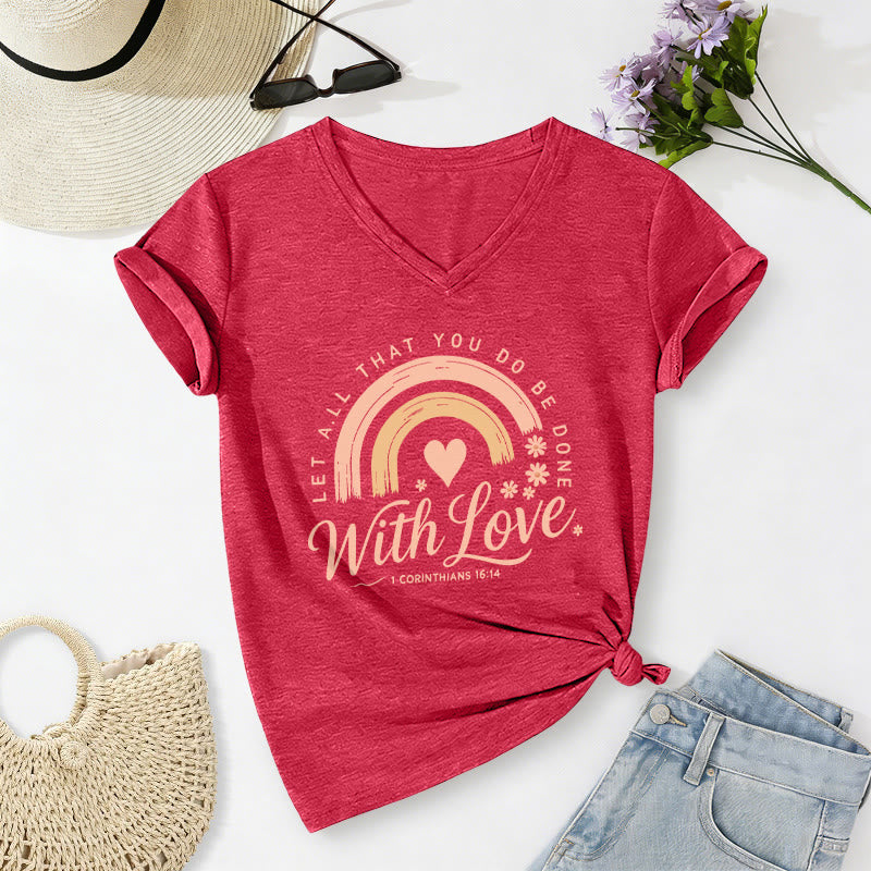 Christianartworkshop T-shirt décontracté à col en V avec verset biblique et motif floral arc-en-ciel - Rouge - 2XL - image 22