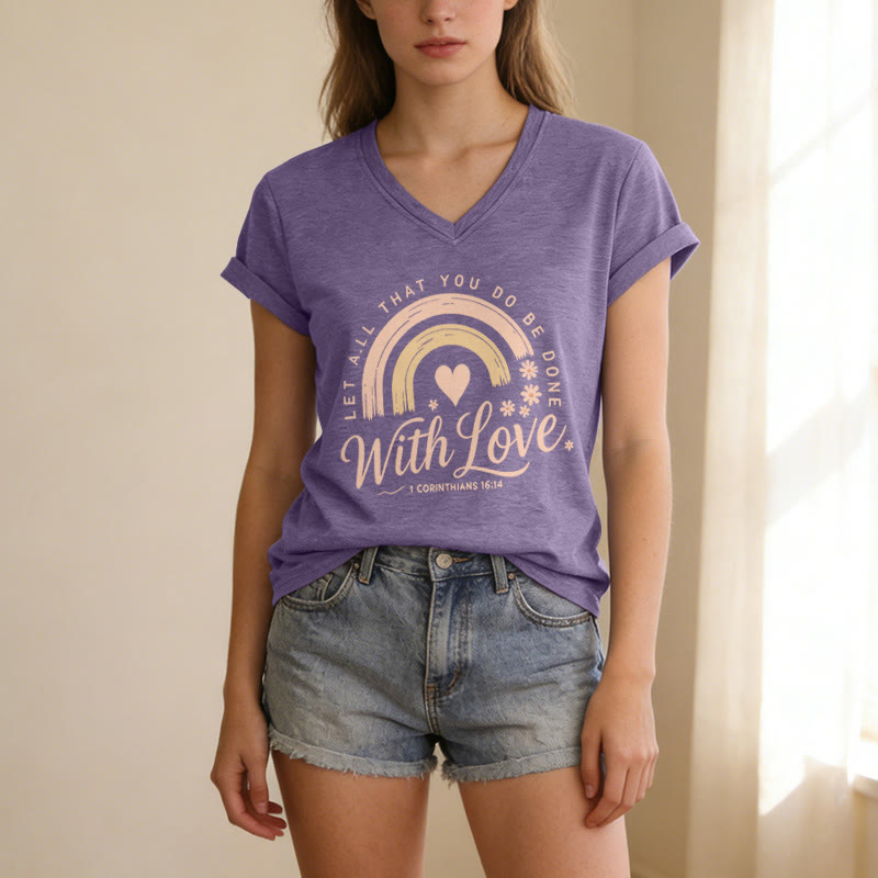 Christianartworkshop T-shirt décontracté à col en V avec verset biblique et motif floral arc-en-ciel - image 3