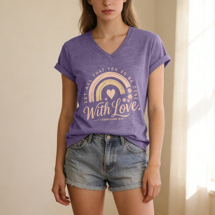 Christianartworkshop T-shirt décontracté à col en V avec verset biblique et motif floral arc-en-ciel - image 3