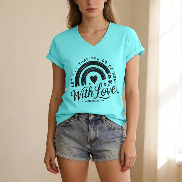 Christianartworkshop T-shirt décontracté à col en V avec verset biblique et motif floral arc-en-ciel - image 13