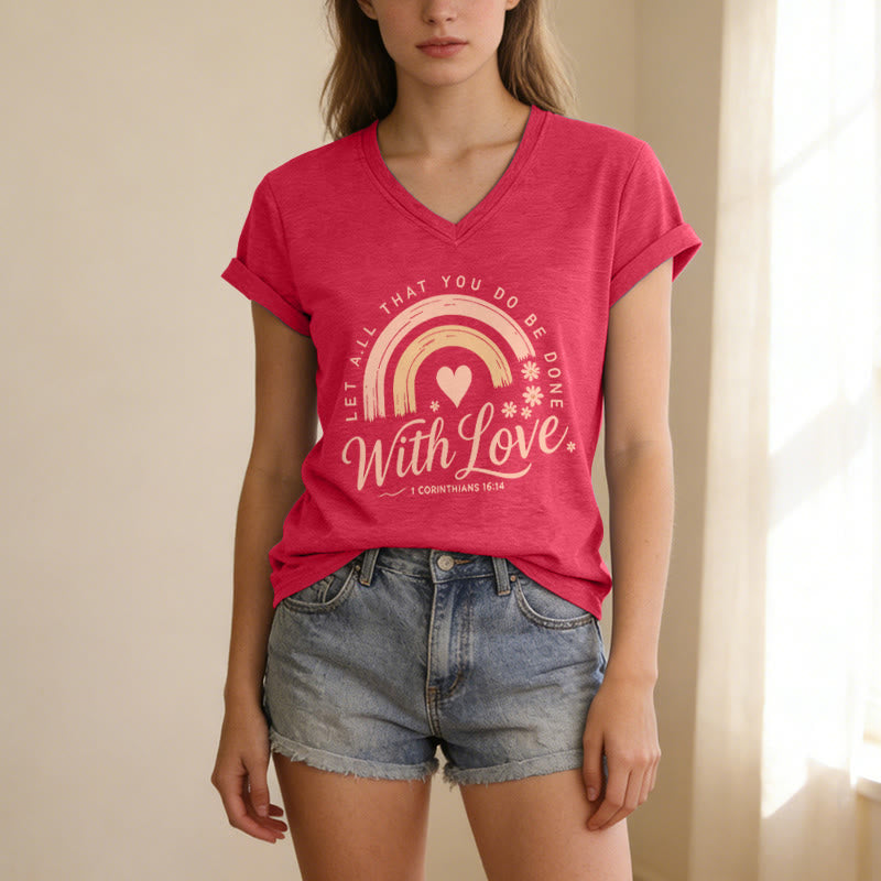 Christianartworkshop T-shirt décontracté à col en V avec verset biblique et motif floral arc-en-ciel - image 23