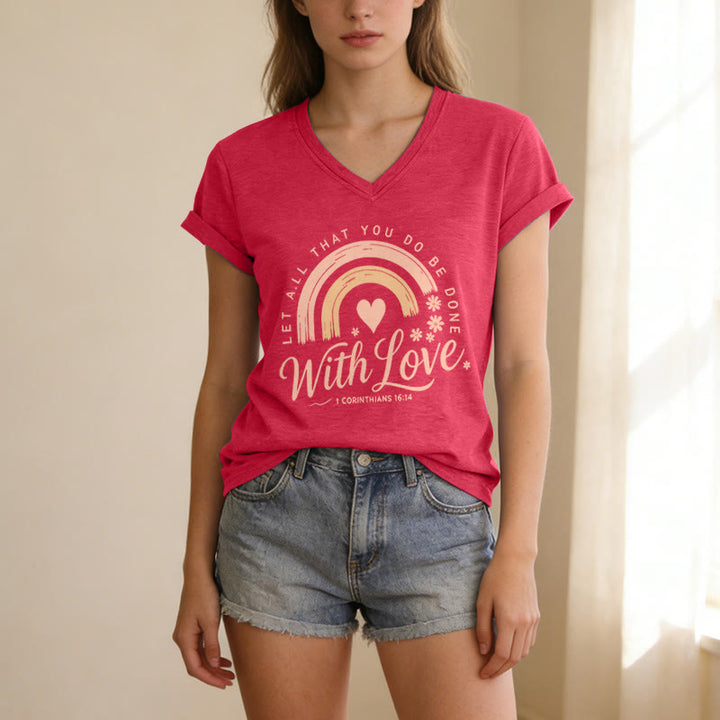 Christianartworkshop T-shirt décontracté à col en V avec verset biblique et motif floral arc-en-ciel - image 23