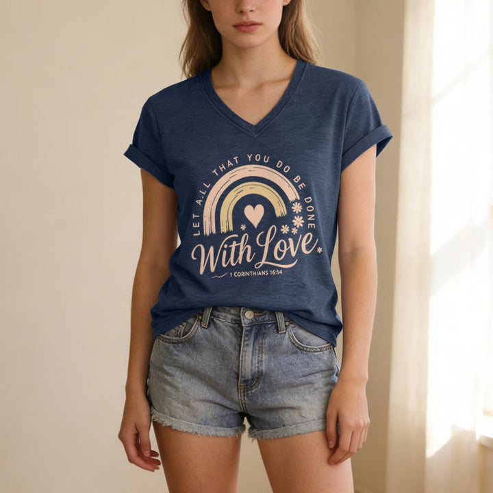 Christianartworkshop T-shirt décontracté à col en V avec verset biblique et motif floral arc-en-ciel - image 19