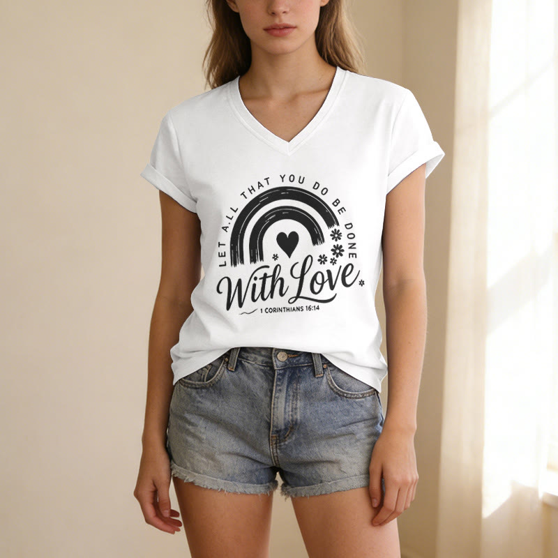 Christianartworkshop T-shirt décontracté à col en V avec verset biblique et motif floral arc-en-ciel - image 11