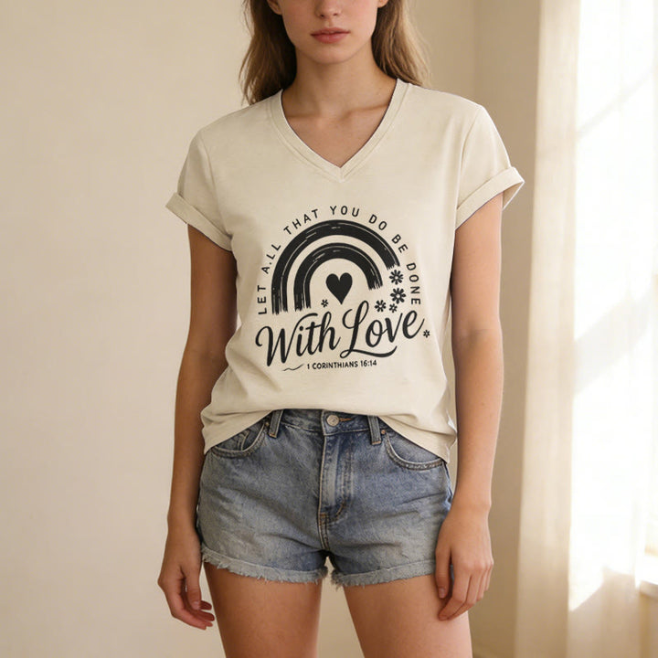 Christianartworkshop T-shirt décontracté à col en V avec verset biblique et motif floral arc-en-ciel - image 7