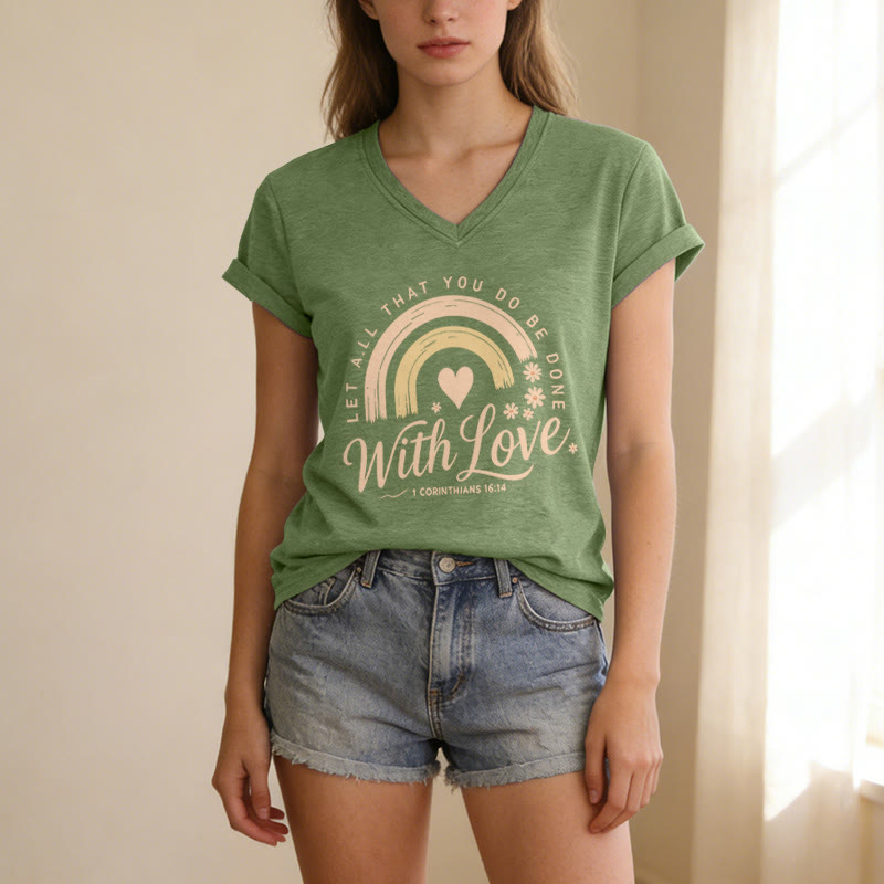 Christianartworkshop T-shirt décontracté à col en V avec verset biblique et motif floral arc-en-ciel - image 9