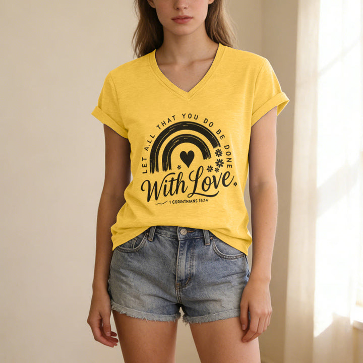 Christianartworkshop T-shirt décontracté à col en V avec verset biblique et motif floral arc-en-ciel - image 5