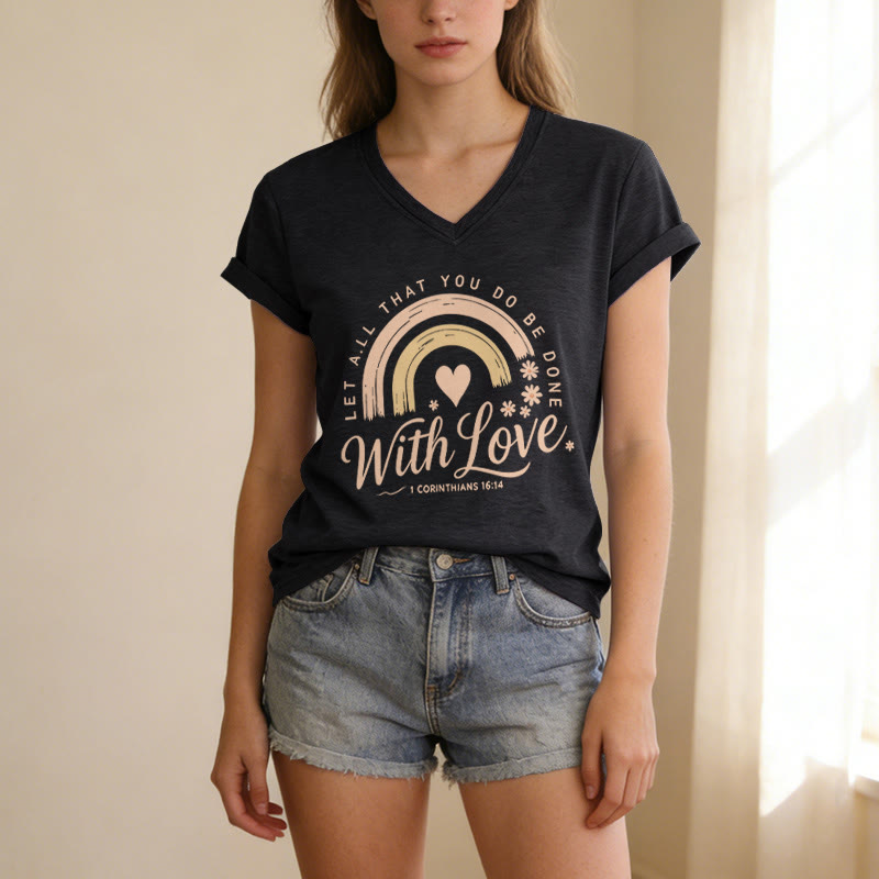 Christianartworkshop T-shirt décontracté à col en V avec verset biblique et motif floral arc-en-ciel - image 15