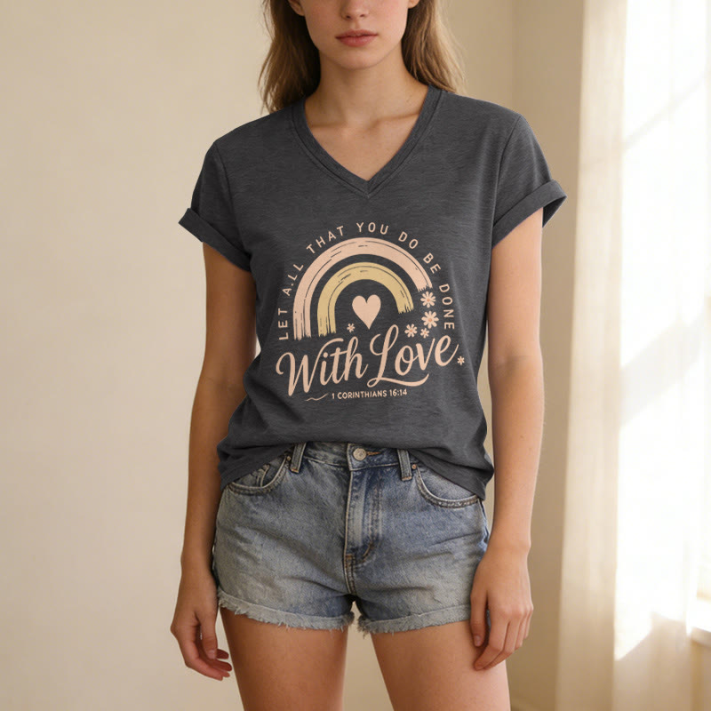 Christianartworkshop T-shirt décontracté à col en V avec verset biblique et motif floral arc-en-ciel - image 21