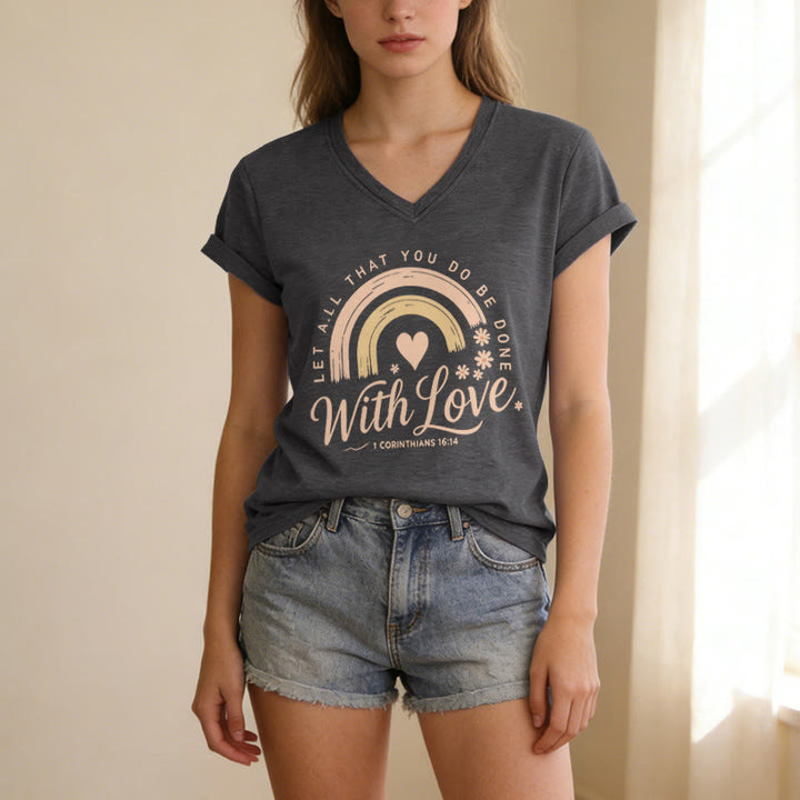 Christianartworkshop T-shirt décontracté à col en V avec verset biblique et motif floral arc-en-ciel - image 21