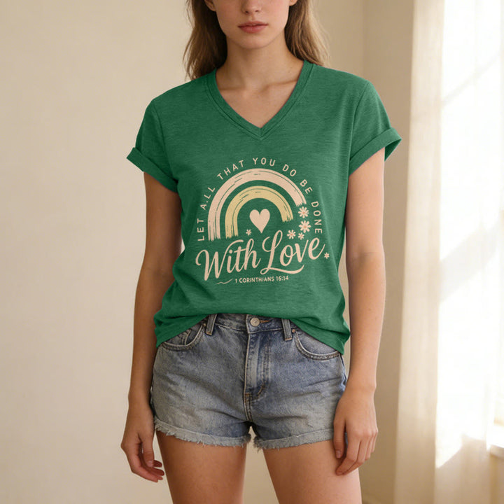 Christianartworkshop T-shirt décontracté à col en V avec verset biblique et motif floral arc-en-ciel - image 17