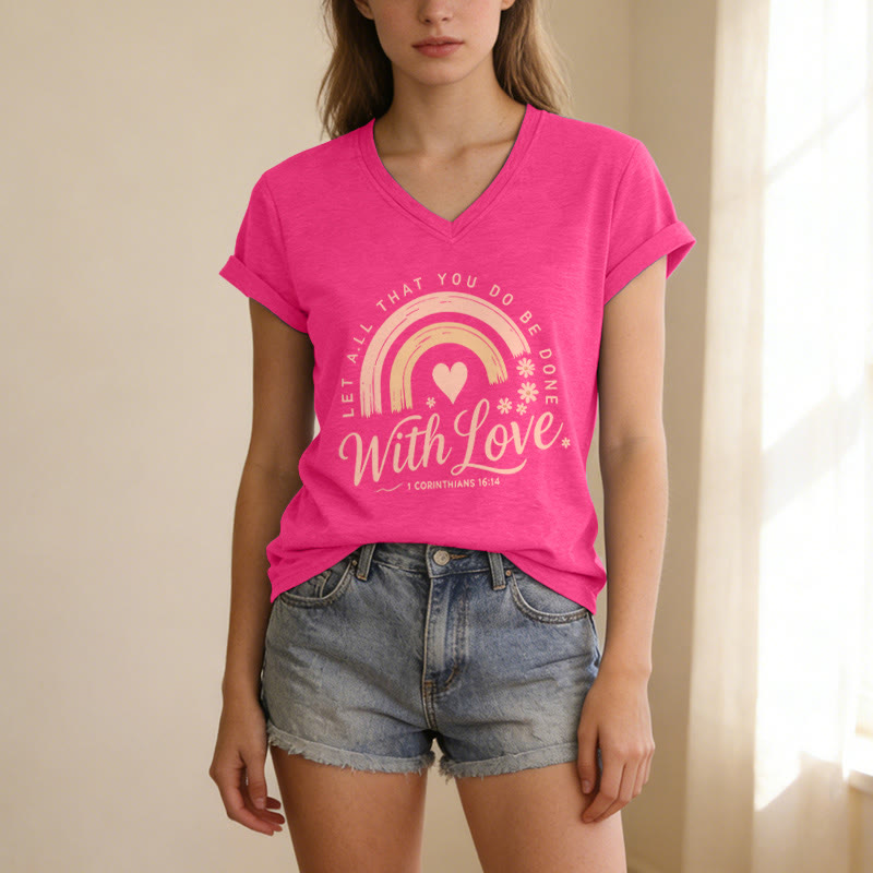Christianartworkshop T-shirt décontracté à col en V avec verset biblique et motif floral arc-en-ciel - image 25