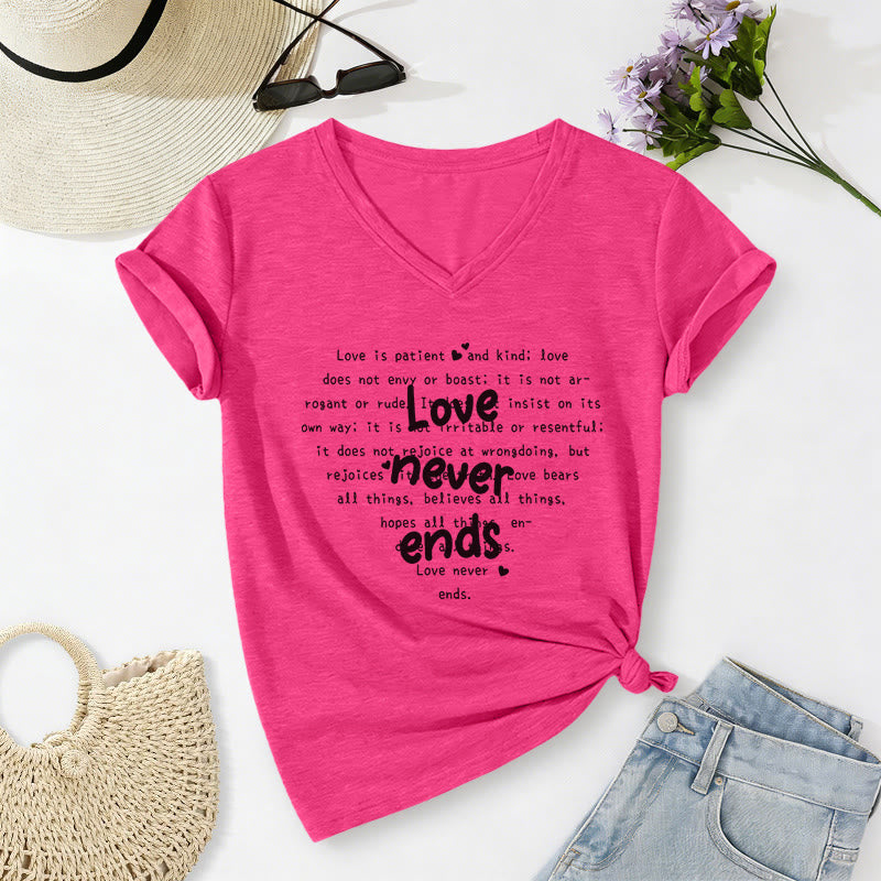 Christianartworkshop T-shirt décontracté à col en V avec verset biblique « L’amour ne finit jamais » - Rose - 2XL - image 24