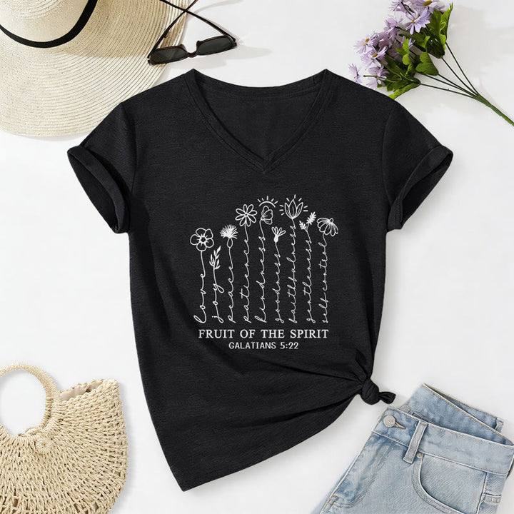 Christianartworkshop T-shirt décontracté à col en V avec imprimé floral « Fruit de l'Esprit » Galates 5:22 - Noir - 2XL - image 12