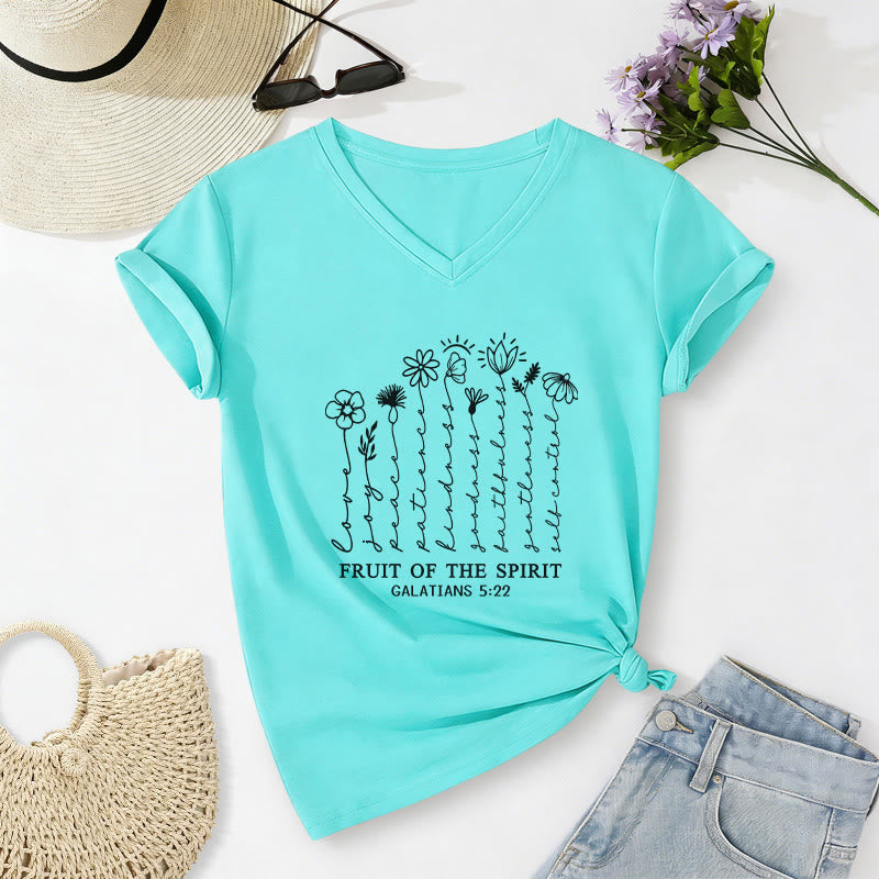 Christianartworkshop T-shirt décontracté à col en V avec imprimé floral « Fruit de l'Esprit » Galates 5:22 - Bleu ciel - 2XL - image 8