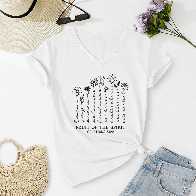 Christianartworkshop T-shirt décontracté à col en V avec imprimé floral « Fruit de l'Esprit » Galates 5:22 - Blanc - 2XL - image 6