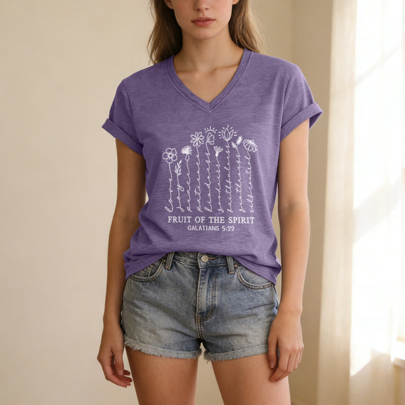 Christianartworkshop T-shirt décontracté à col en V avec imprimé floral « Fruit de l'Esprit » Galates 5:22 - image 17