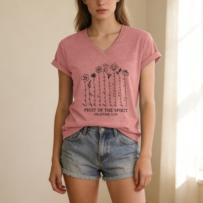 Christianartworkshop T-shirt décontracté à col en V avec imprimé floral « Fruit de l'Esprit » Galates 5:22 - image 11