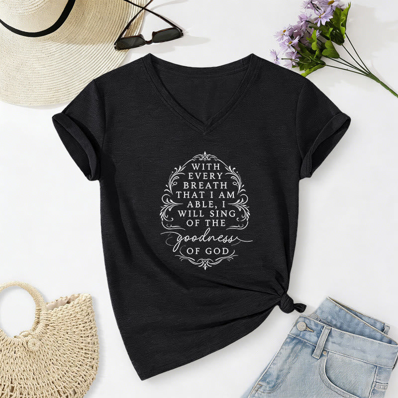 Christianartworkshop À chaque respiration, je chanterai la bonté de Dieu - T-shirt fleuri décontracté à col en V - Noir - 2XL - image 14