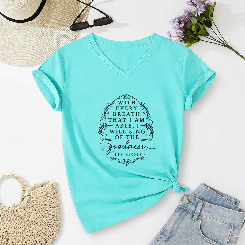 Christianartworkshop À chaque respiration, je chanterai la bonté de Dieu - T-shirt fleuri décontracté à col en V - Bleu ciel - 2XL - image 10