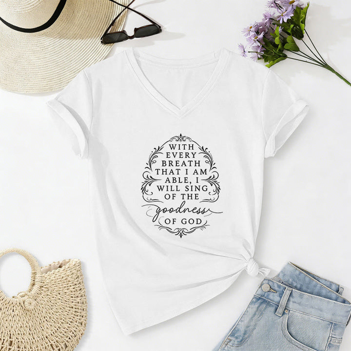 Christianartworkshop À chaque respiration, je chanterai la bonté de Dieu - T-shirt fleuri décontracté à col en V - Blanc - 2XL - image 8