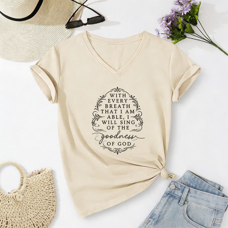 Christianartworkshop À chaque respiration, je chanterai la bonté de Dieu - T-shirt fleuri décontracté à col en V - Beige - 2XL - image 4
