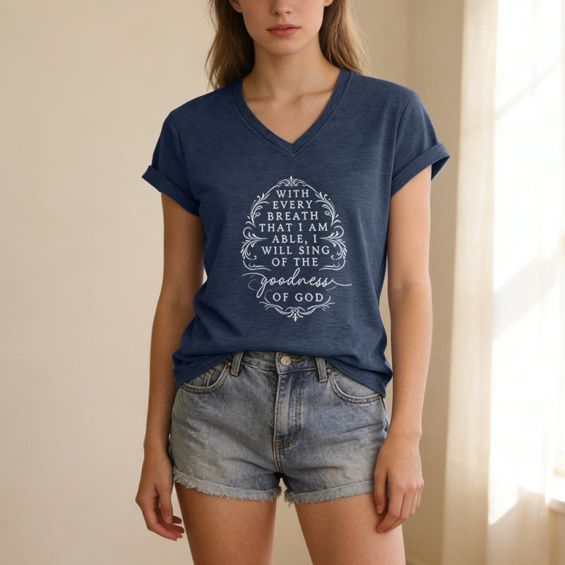 Christianartworkshop À chaque respiration, je chanterai la bonté de Dieu - T-shirt fleuri décontracté à col en V - image 19