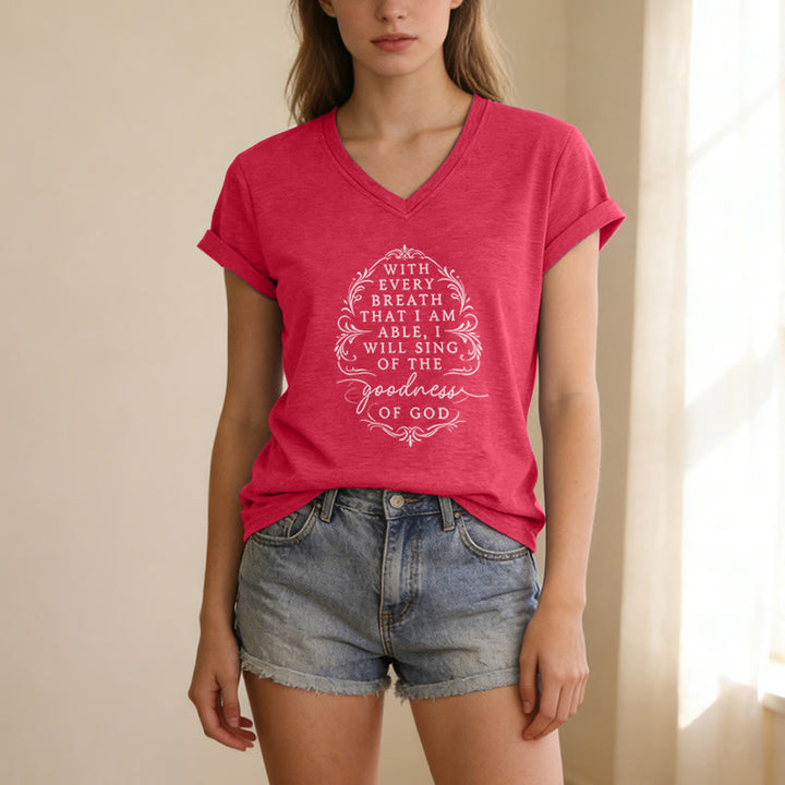 Christianartworkshop À chaque respiration, je chanterai la bonté de Dieu - T-shirt fleuri décontracté à col en V - image 23