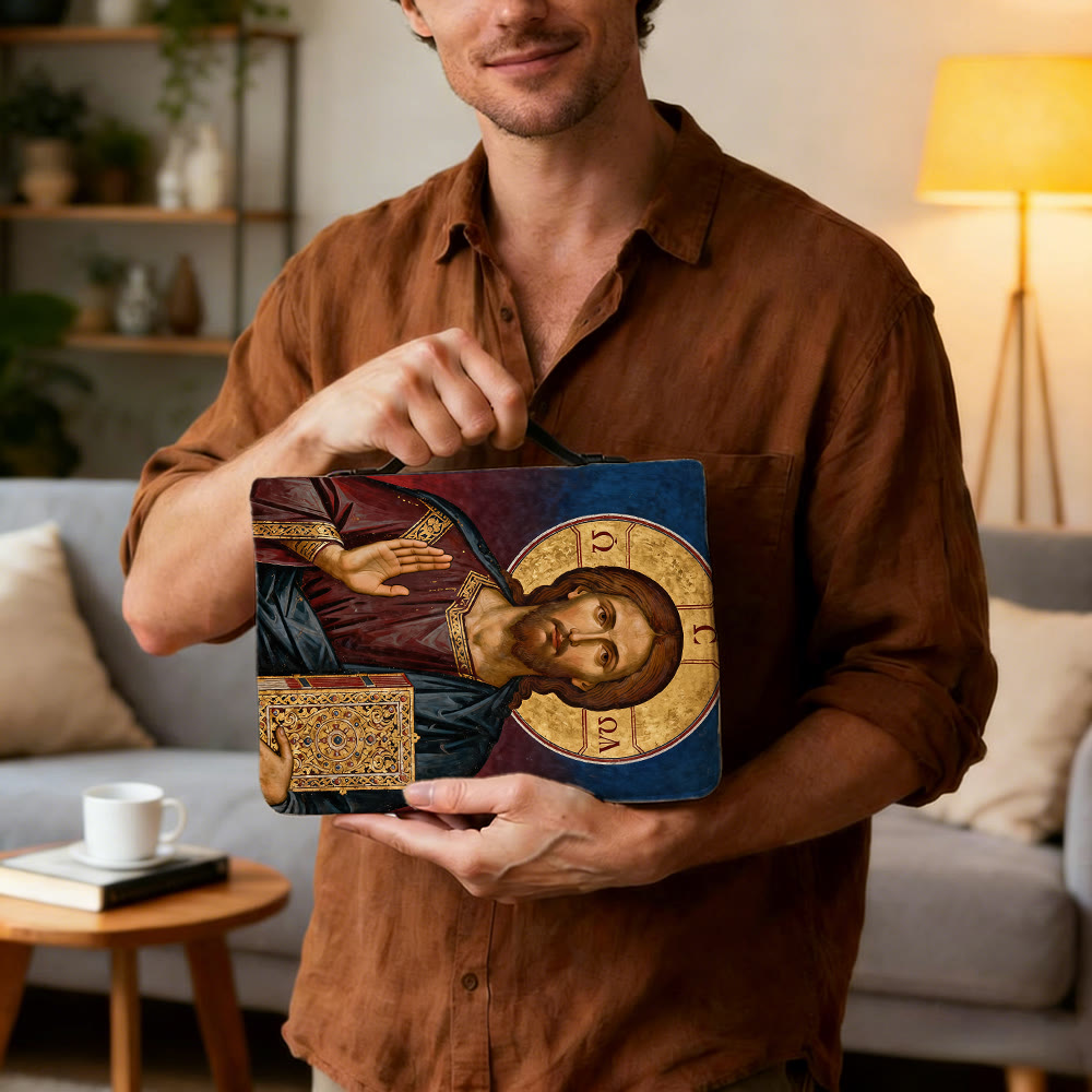 Christianartworkshop Couverture de Bible de dévotion ornée d'une icône de Jésus-Christ et d'une croix. - image 3
