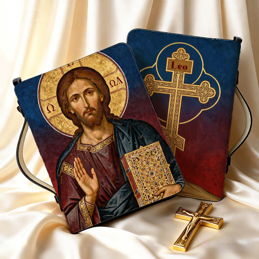 Christianartworkshop Couverture de Bible de dévotion ornée d'une icône de Jésus-Christ et d'une croix. - image 9
