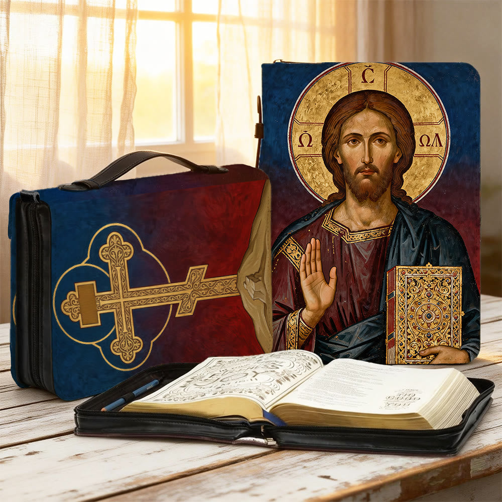 Christianartworkshop Couverture de Bible de dévotion ornée d'une icône de Jésus-Christ et d'une croix. - 2XL - Standard (sans personnalisation) - image 1