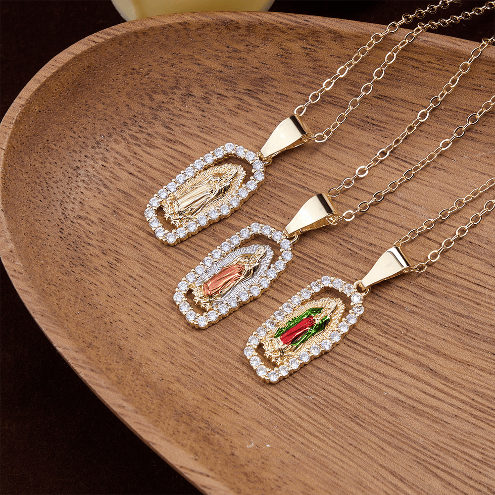 Christianartworkshop Collier Vierge Marie de Guadalupe en robe tricolore : un rappel de l’intercession et de la dévotion célestes - image 1