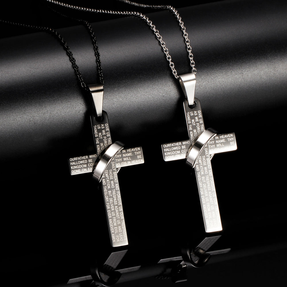 Christianartworkshop Collier pendentif croix gravée du Notre Père avec anneau tournant - image 1