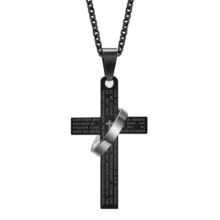Christianartworkshop Collier pendentif croix gravée du Notre Père avec anneau tournant - image 2