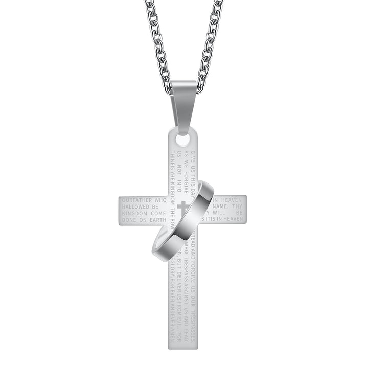 Christianartworkshop Collier pendentif croix gravée du Notre Père avec anneau tournant - Argent - image 3