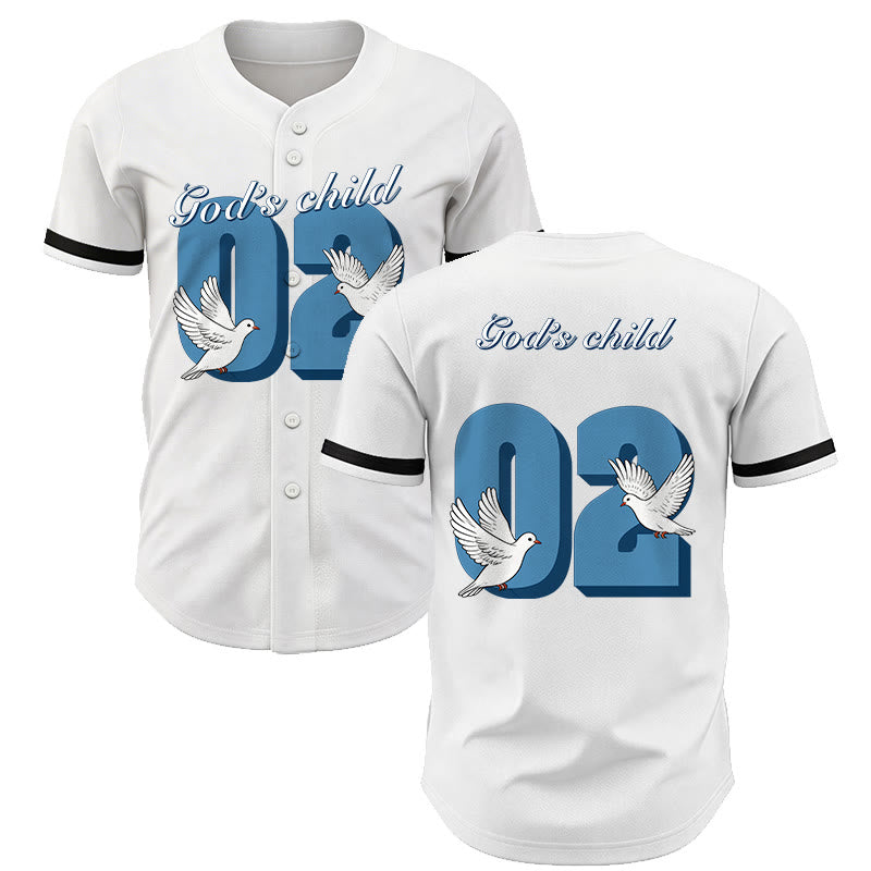 Maillot de baseball Christianartworkshop God's Child avec motif inspirant de colombe et de numéro - Blanc - 5XL - image 7