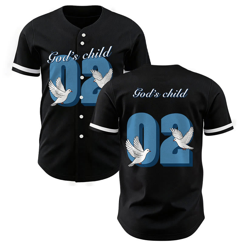 Maillot de baseball Christianartworkshop God's Child avec motif inspirant de colombe et de numéro - Noir - 5XL - image 0